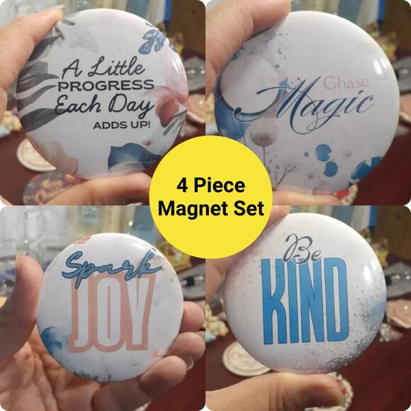 Positive Affirmation Button Magnets | Handmade 4pc Set | Cute Gift Idea - Picture 1 of 5